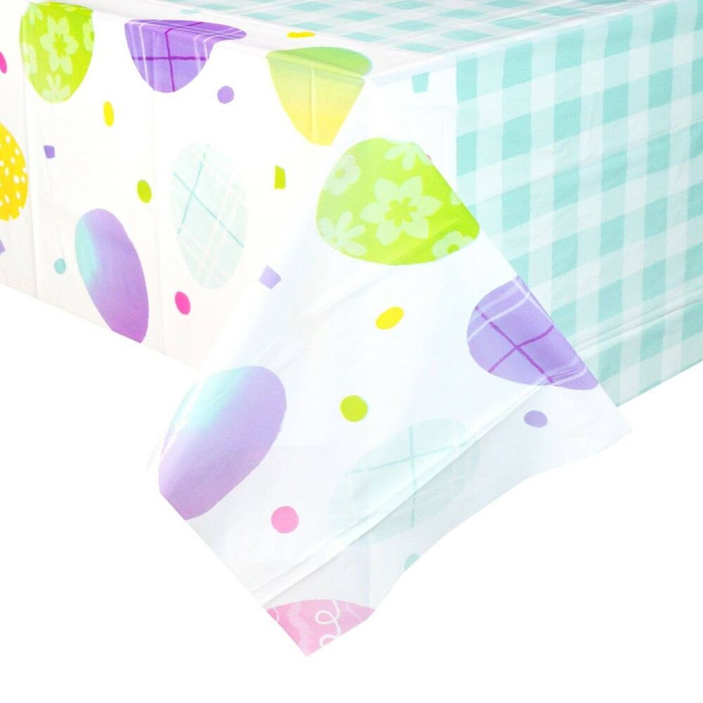 (10) NEW Celebrate Easter Egg Mint Plaid Disposable Table Cover 54 in x 84 in
